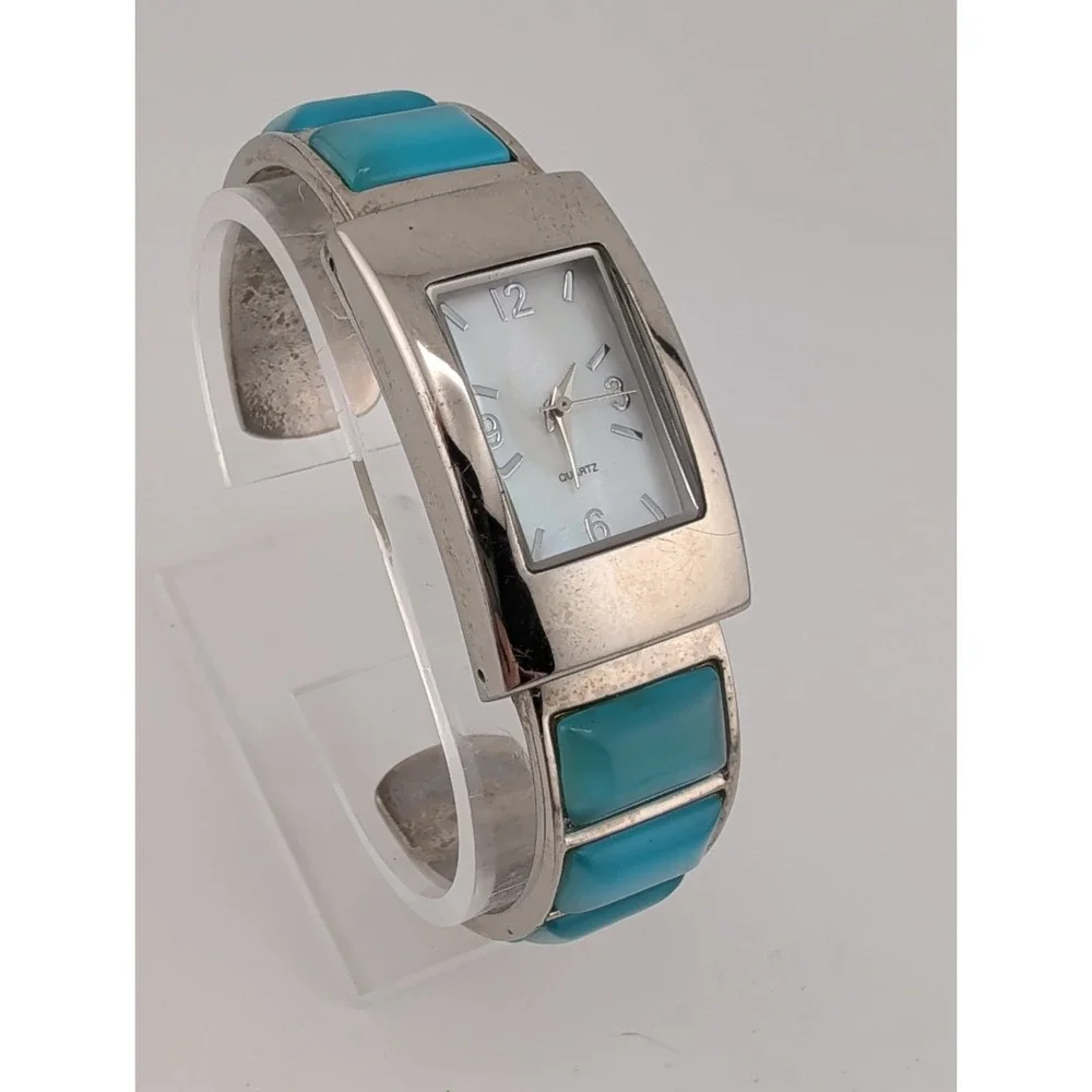 Women's Cuff Watch MOP Dial 22mm Case Blue Stones- New Battery
